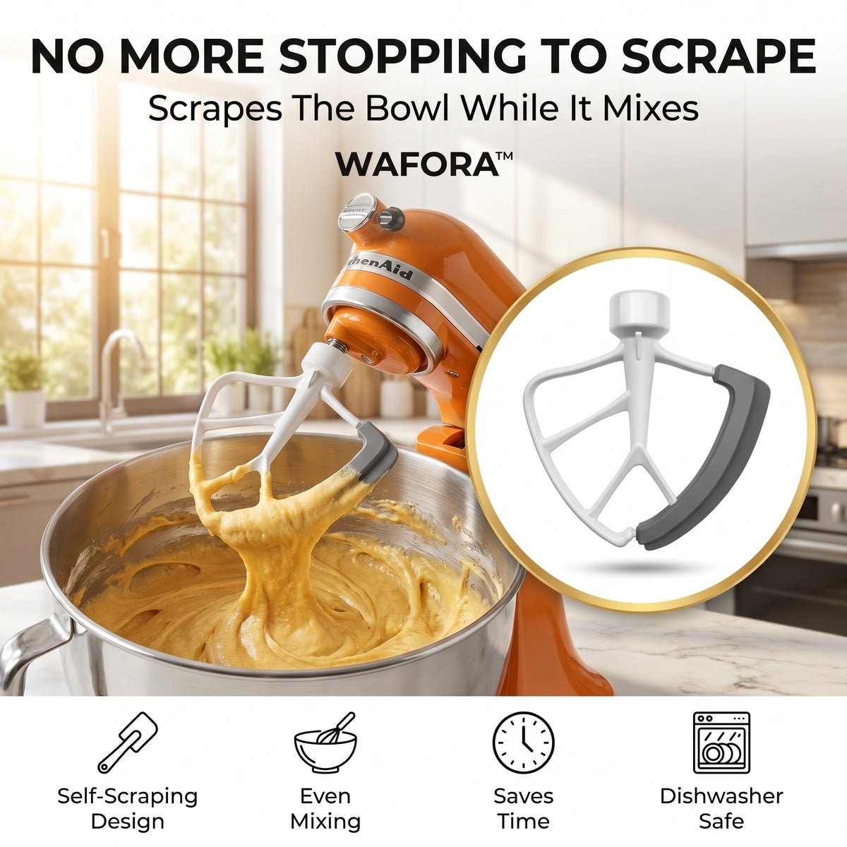 WAFORA™ FlexScrape Beater — Accesorio autorraspante para batidoras