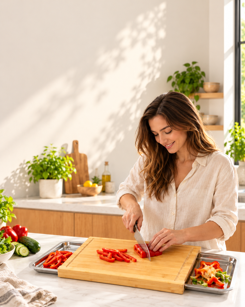WAFORA PrepStation in a bright kitchen, composed for a mobile homepage.
