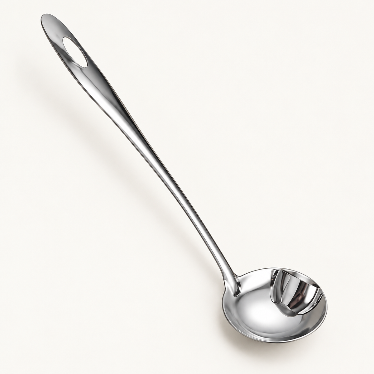 Stainless steel oil separator ladle with long handle and oval hanging slot