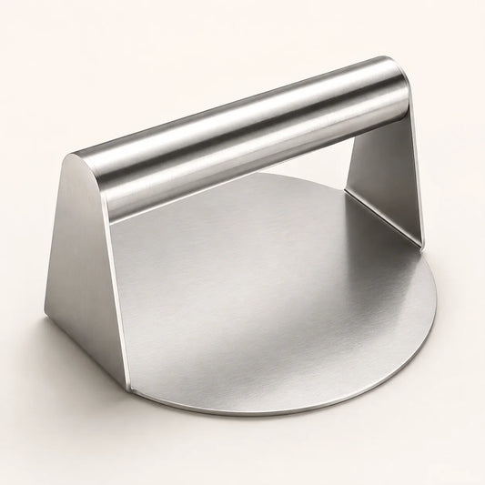 WAFORA SmashPress 5.5-inch stainless steel burger press on a warm white background