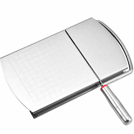 WAFORA SliceBoard silver stainless steel cheese slicer with hinged blade and integrated marked board