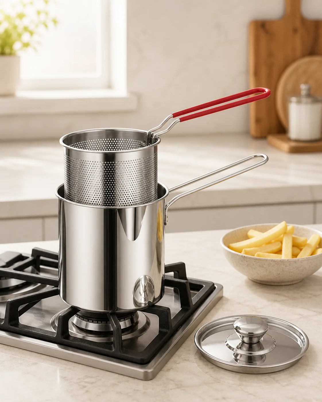 WAFORA Mini Fryer set on a small gas stovetop in a warm modern kitchen