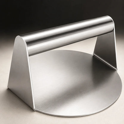 Close-up of the raised tubular stainless steel handle on WAFORA SmashPress