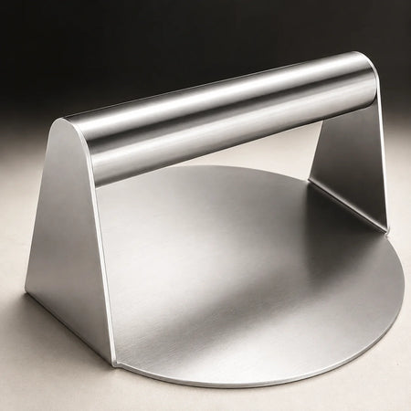 Close-up of the raised tubular stainless steel handle on WAFORA SmashPress
