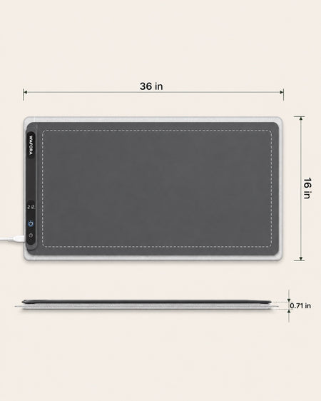 Top-down size view of the 36 by 16 inch WAFORA warming mat