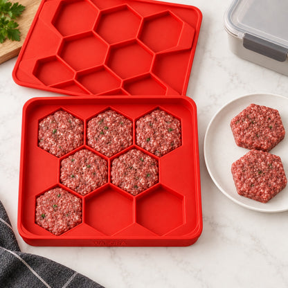 BurgerBatch patties portioned for burger meal prep alongside different serving ideas.