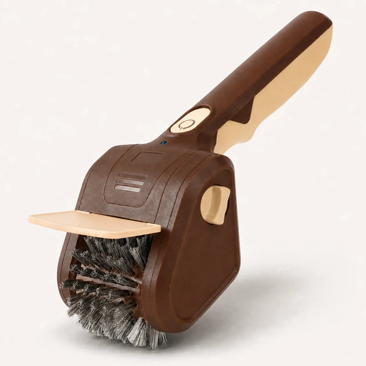 Brown and cream WAFORA cordless electric grill brush on a warm white background.