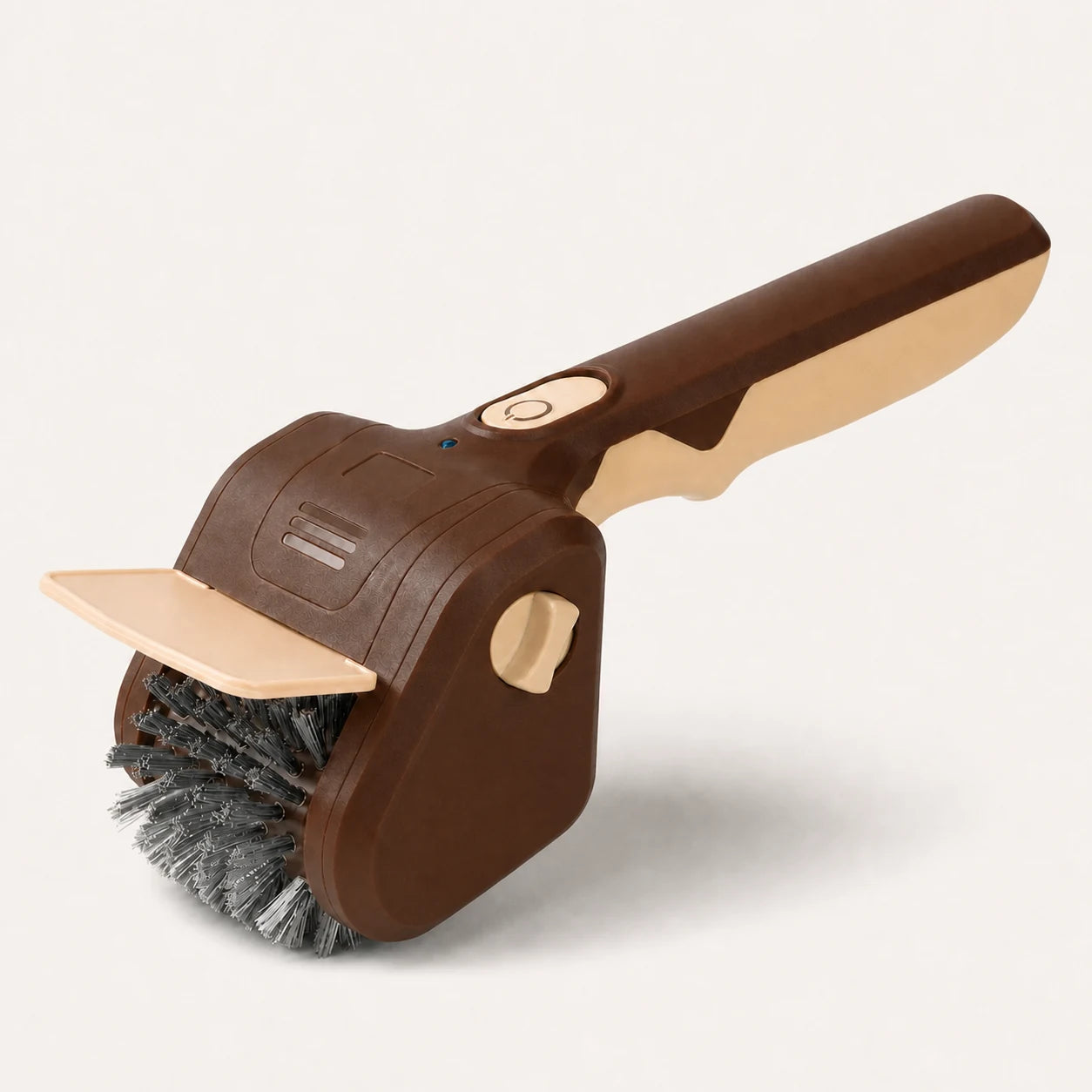 Side view of the WAFORA electric grill brush with splash guard and stainless-steel head.