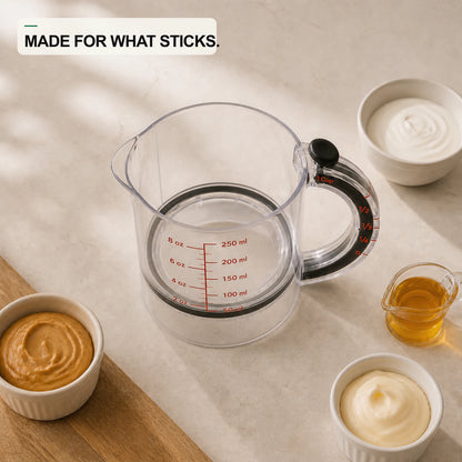 WAFORA MeasurePush with peanut butter, honey, yogurt and mayonnaise on a warm kitchen counter
