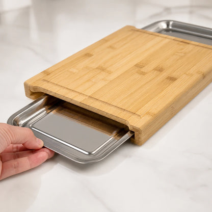 Close view of a stainless-steel tray sliding from WAFORA PrepStation