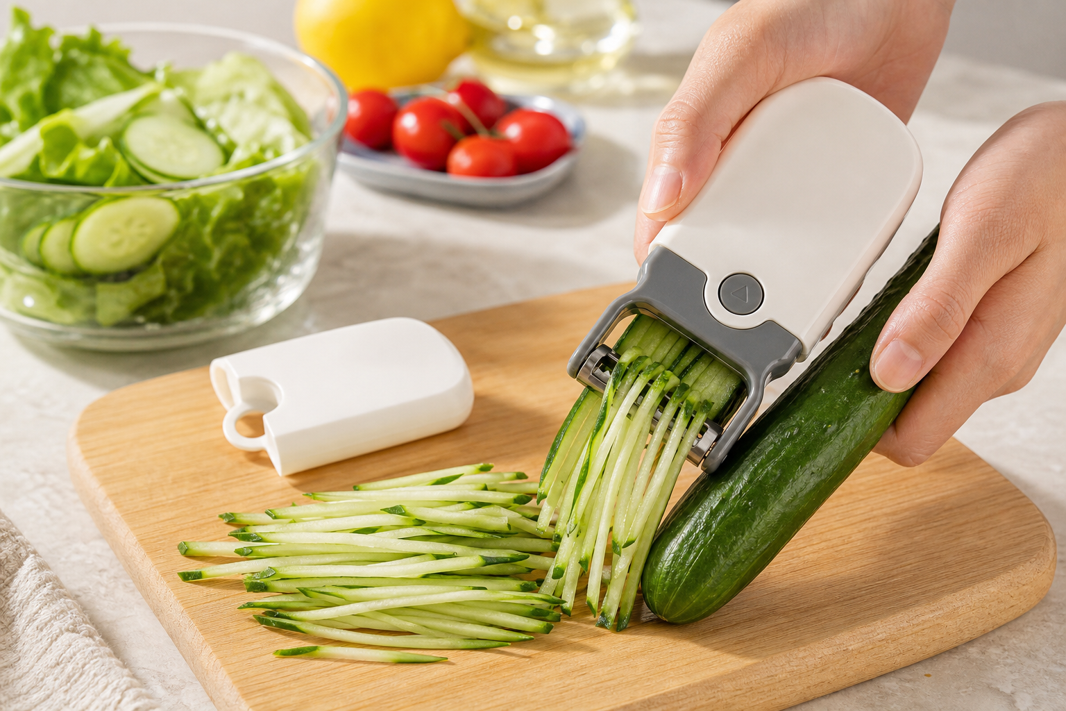 WAFORA PrepSwitch making thin cucumber julienne strips